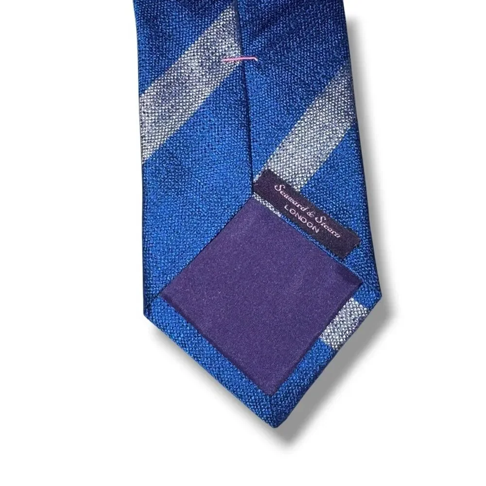 Seaward & Stearn London The English Silk Tie in Royal Blue & Silver Rep Stripes